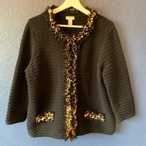 CHICO'S Textured Ruffled Lace Sweater Cardigan